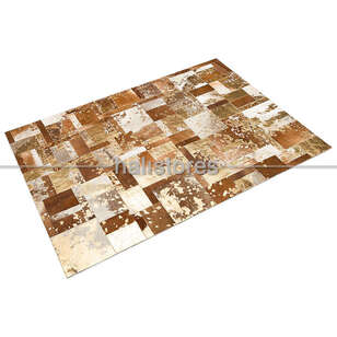 Varaklı Kahve-Bej Deri Patchwork Halı (2)