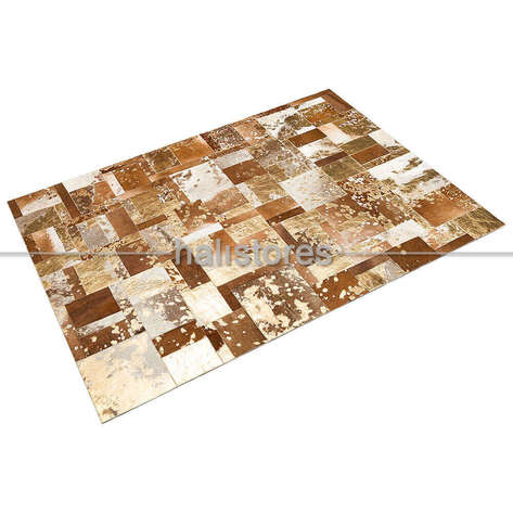 Varaklı Kahve-Bej Deri Patchwork Halı - 2