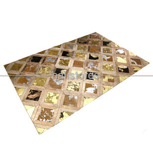 Varaklı Kahve-Gold Detaylı Deri Patchwork Halı (2)