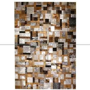 Varaklı Kahve-Gri Deri Patchwork Halı (2)