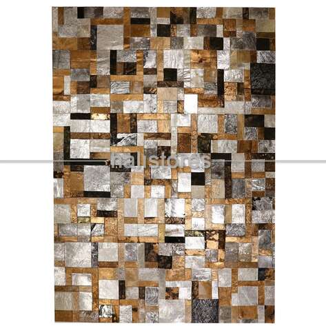Varaklı Kahve-Gri Deri Patchwork Halı - 2
