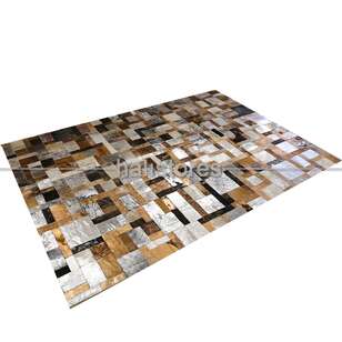 Varaklı Kahve-Gri Deri Patchwork Halı (3)
