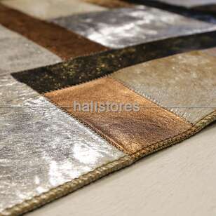 Varaklı Kahve-Gri Deri Patchwork Halı (5)