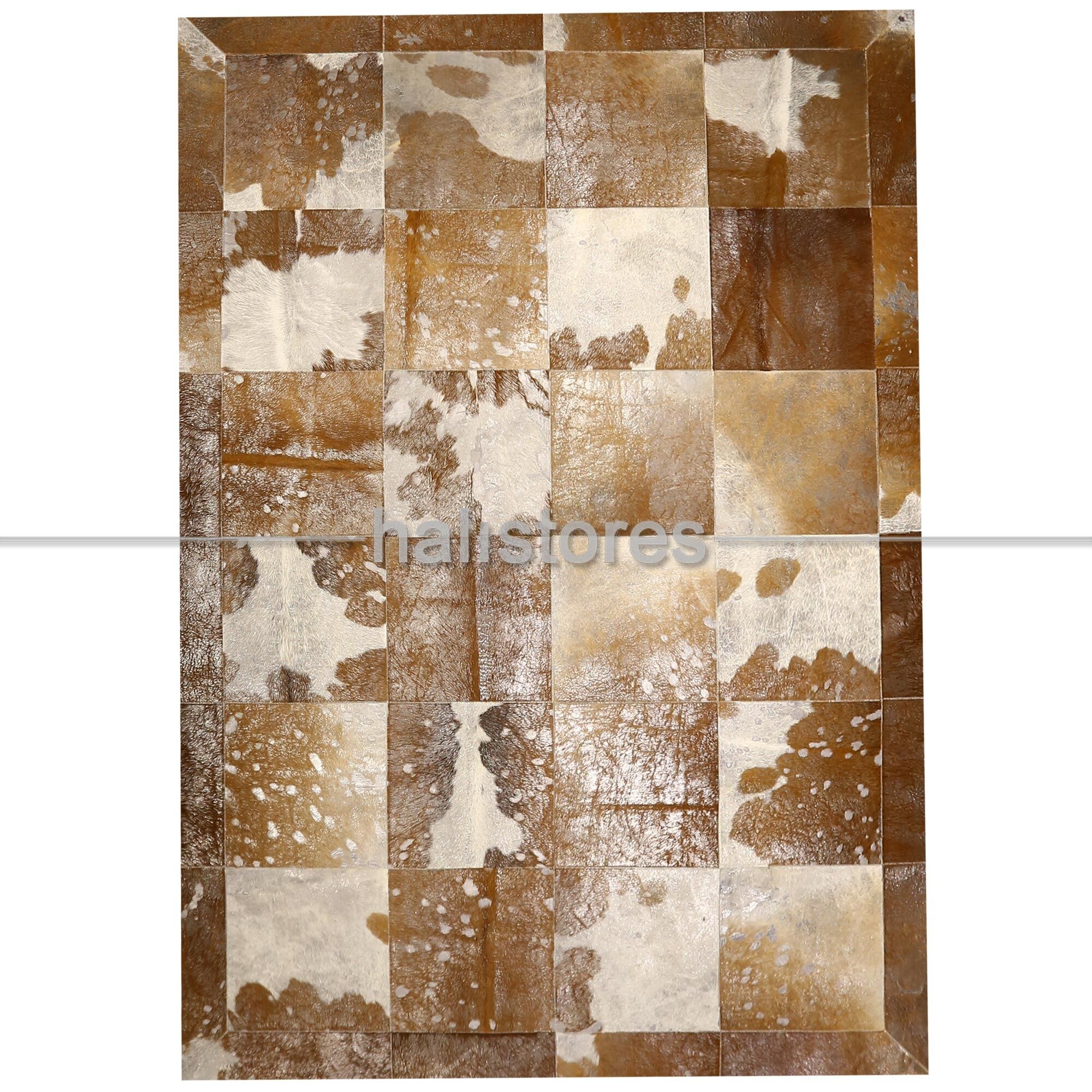 Varaklı Kahve-Krem Deri Patchwork Halı