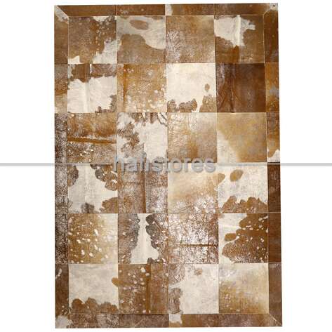 Varaklı Kahve-Krem Deri Patchwork Halı - 1