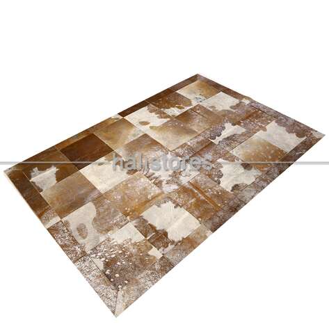 Varaklı Kahve-Krem Deri Patchwork Halı - 2