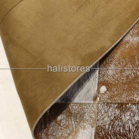 Varaklı Kahve-Krem Deri Patchwork Halı - 5