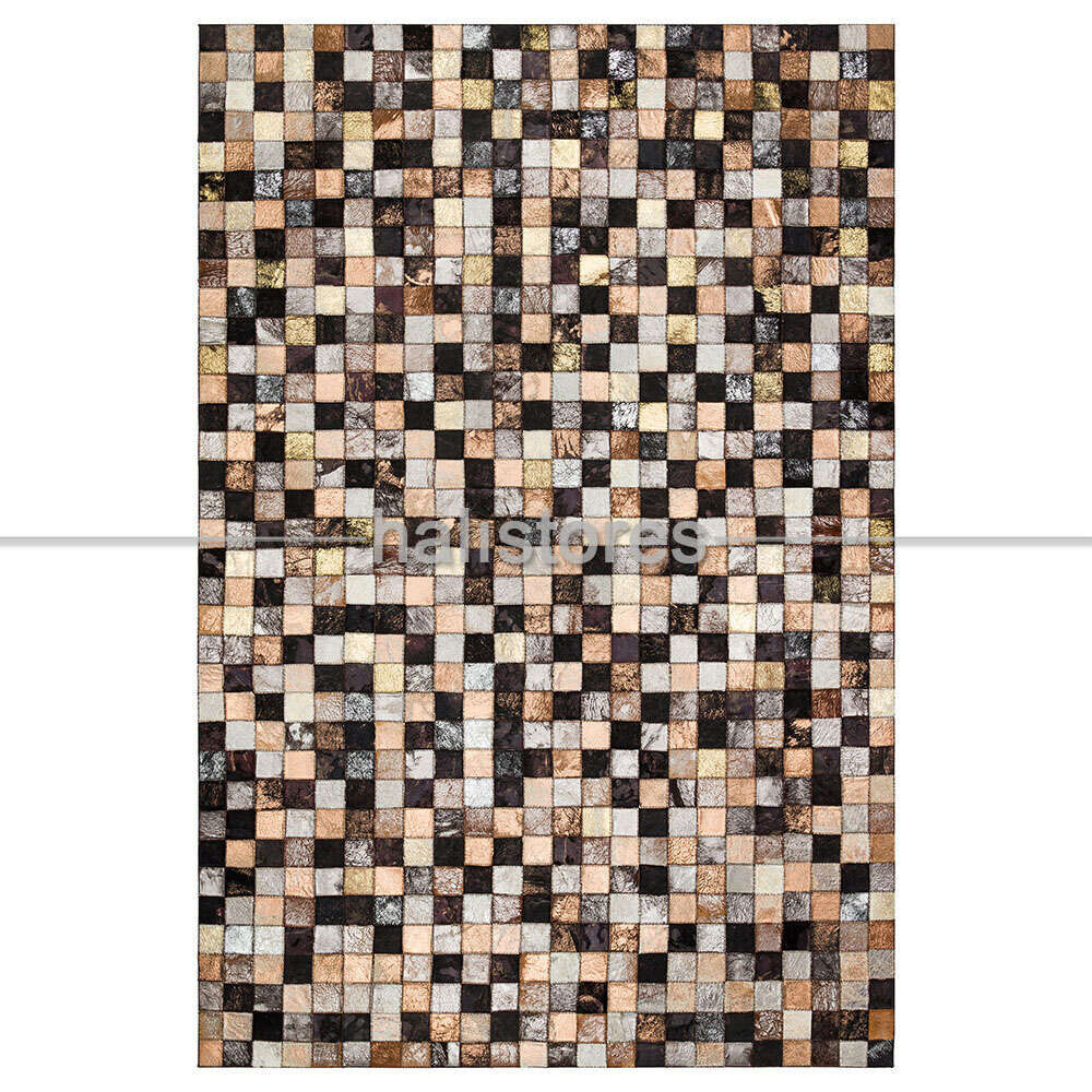 Varaklı Kahve-Siyah Deri Patchwork Halı