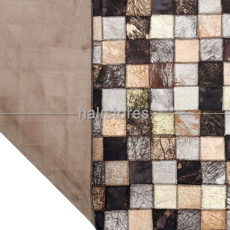 Varaklı Kahve-Siyah Deri Patchwork Halı - 4