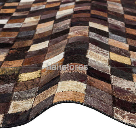 Varaklı Kahve-Siyah Deri Patchwork Halı - 3