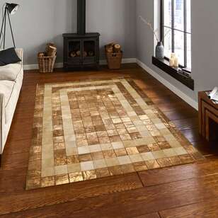 Varaklı Krem-Kahve Deri Patchwork Halı (1)