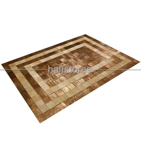 Varaklı Krem-Kahve Deri Patchwork Halı - 3