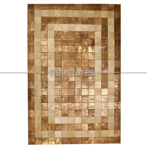 Varaklı Krem-Kahve Deri Patchwork Halı - 2