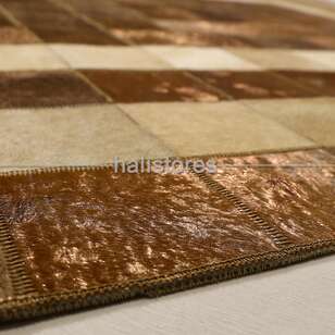 Varaklı Krem-Kahve Deri Patchwork Halı (5)