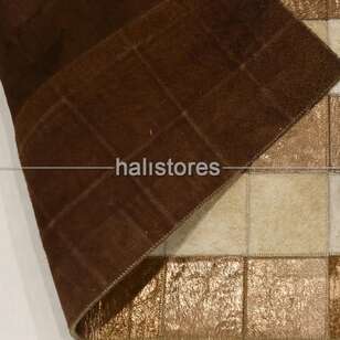 Varaklı Krem-Kahve Deri Patchwork Halı (6)