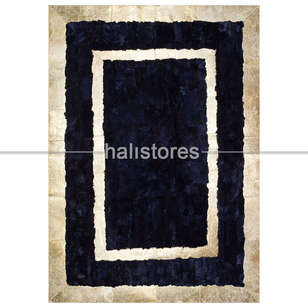 Varaklı Siyah Deri Patchwork Halı (1)