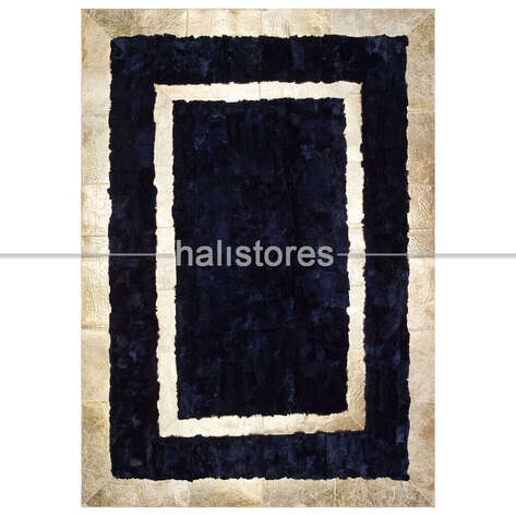 Varaklı Siyah Deri Patchwork Halı - 1