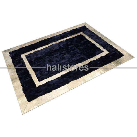 Varaklı Siyah Deri Patchwork Halı - 2
