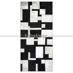 Varaklı Siyah-Gri Deri Patchwork Halı (1)