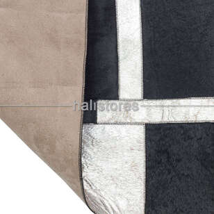 Varaklı Siyah-Gri Deri Patchwork Halı (4)