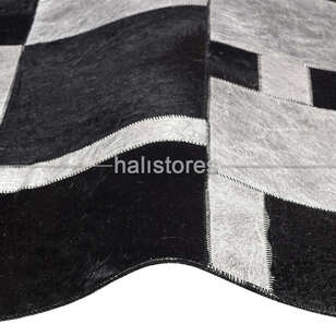 Varaklı Siyah-Gri Deri Patchwork Halı (3)