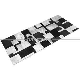 Varaklı Siyah-Gri Deri Patchwork Halı (2)