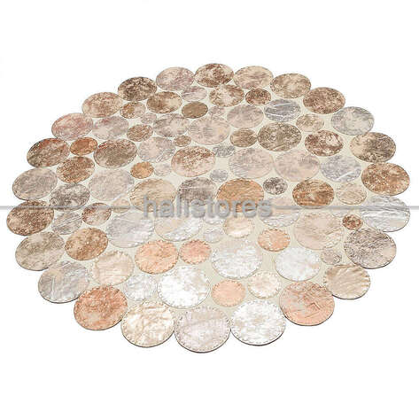 Varaklı Yuvarlak Krem Deri Patchwork Halı - 2