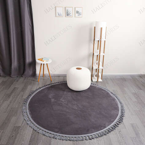 Yuvarlak Antrasit Peluş Yıkanabilir Halı - 1