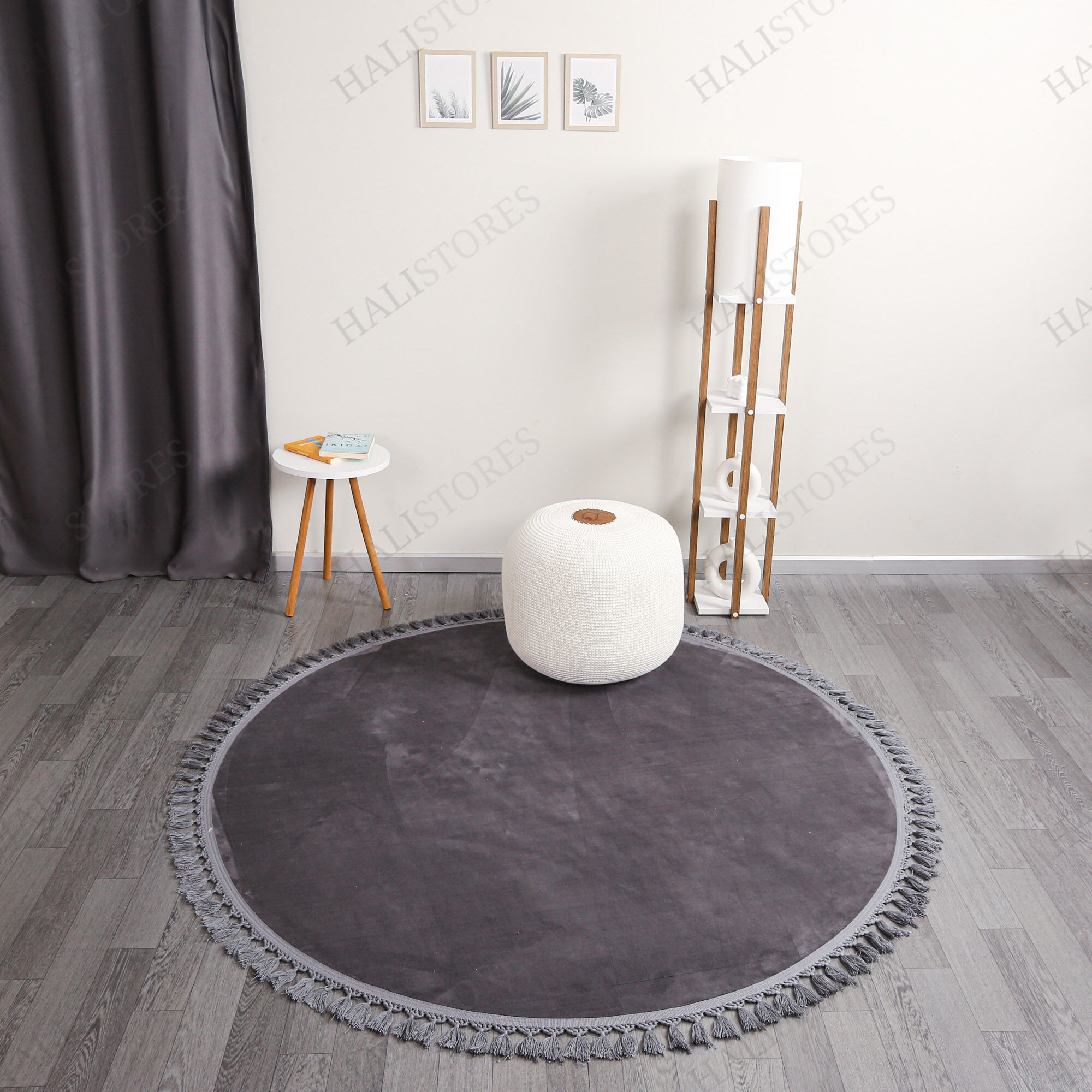 Yuvarlak Antrasit Peluş Yıkanabilir Halı