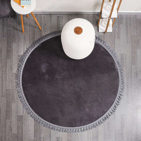 Yuvarlak Antrasit Peluş Yıkanabilir Halı - 2