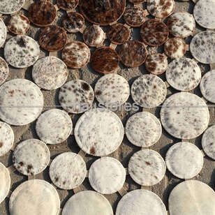 Yuvarlak Deri Patchwork Halı Beyaz-Kahve Geçişli (3)