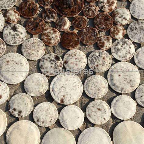 Yuvarlak Deri Patchwork Halı Beyaz-Kahve Geçişli - 3
