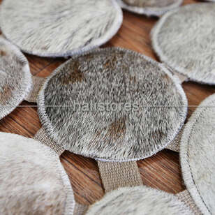 Yuvarlak Deri Patchwork Halı Gri-Beyaz (4)
