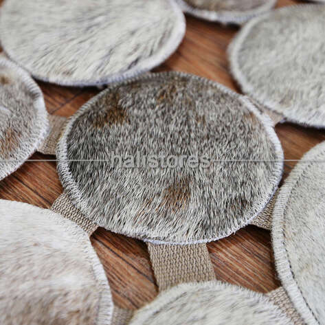 Yuvarlak Deri Patchwork Halı Gri-Beyaz - 4
