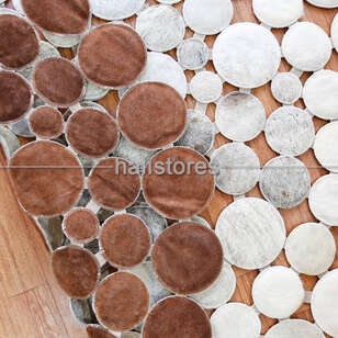 Yuvarlak Deri Patchwork Halı Gri-Beyaz (6)