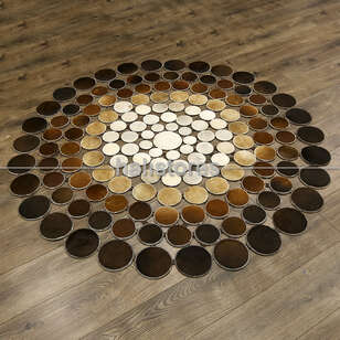 Yuvarlak Deri Patchwork Halı Kahve Geçişli (2)