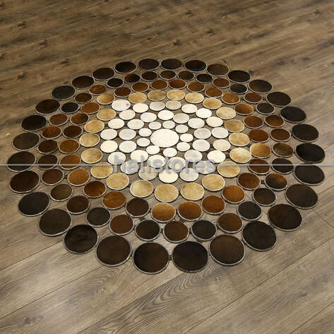 Yuvarlak Deri Patchwork Halı Kahve Geçişli - 2