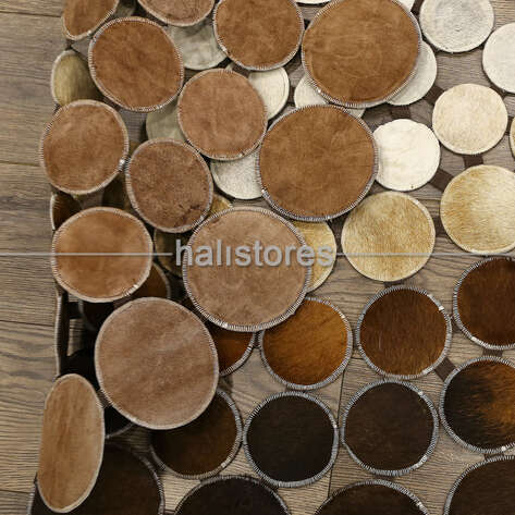 Yuvarlak Deri Patchwork Halı Kahve Geçişli - 4
