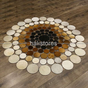Yuvarlak Deri Patchwork Halı Kahve-Krem (2)