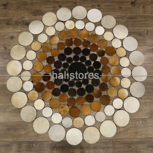 Yuvarlak Deri Patchwork Halı Kahve-Krem (1)