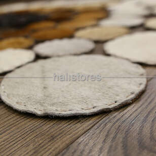 Yuvarlak Deri Patchwork Halı Kahve-Krem (3)