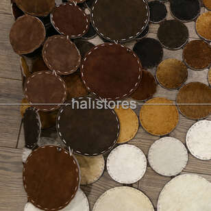 Yuvarlak Deri Patchwork Halı Kahve-Krem (4)