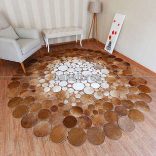 Yuvarlak Deri Patchwork Halı Kahve-Krem Geçişli (2)