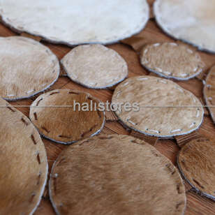 Yuvarlak Deri Patchwork Halı Kahve-Krem Geçişli (4)