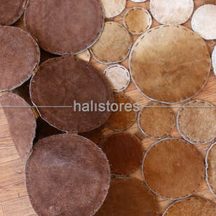 Yuvarlak Deri Patchwork Halı Kahve-Krem Geçişli (6)