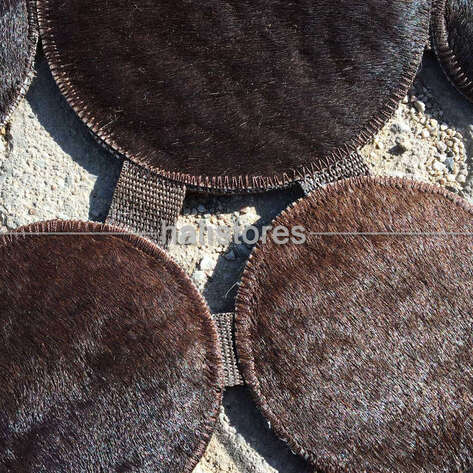 Yuvarlak Deri Patchwork Halı Koyu Kahve - 3