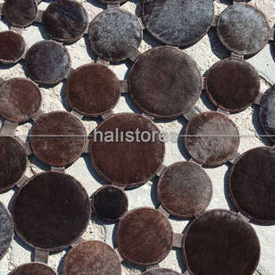 Yuvarlak Deri Patchwork Halı Koyu Kahve (4)