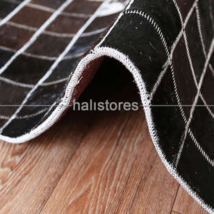 Yuvarlak Deri Patchwork Halı Koyu Kahve-Krem (3)