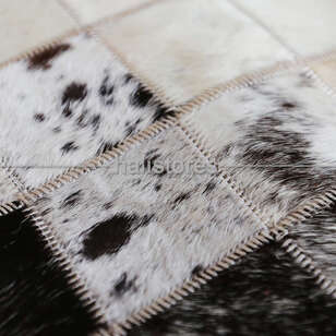 Yuvarlak Deri Patchwork Halı Koyu Kahve-Krem (4)