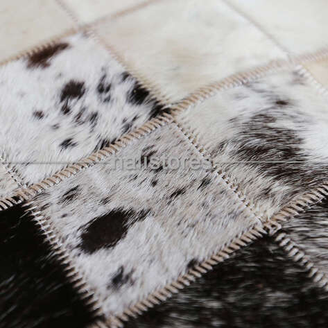 Yuvarlak Deri Patchwork Halı Koyu Kahve-Krem - 4
